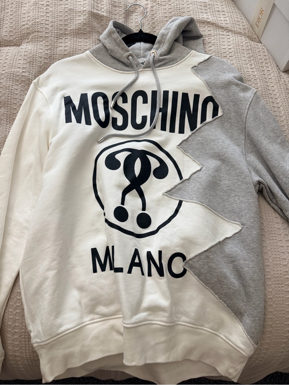 Moschino White & Gray Two-Tone Logo Hoodie